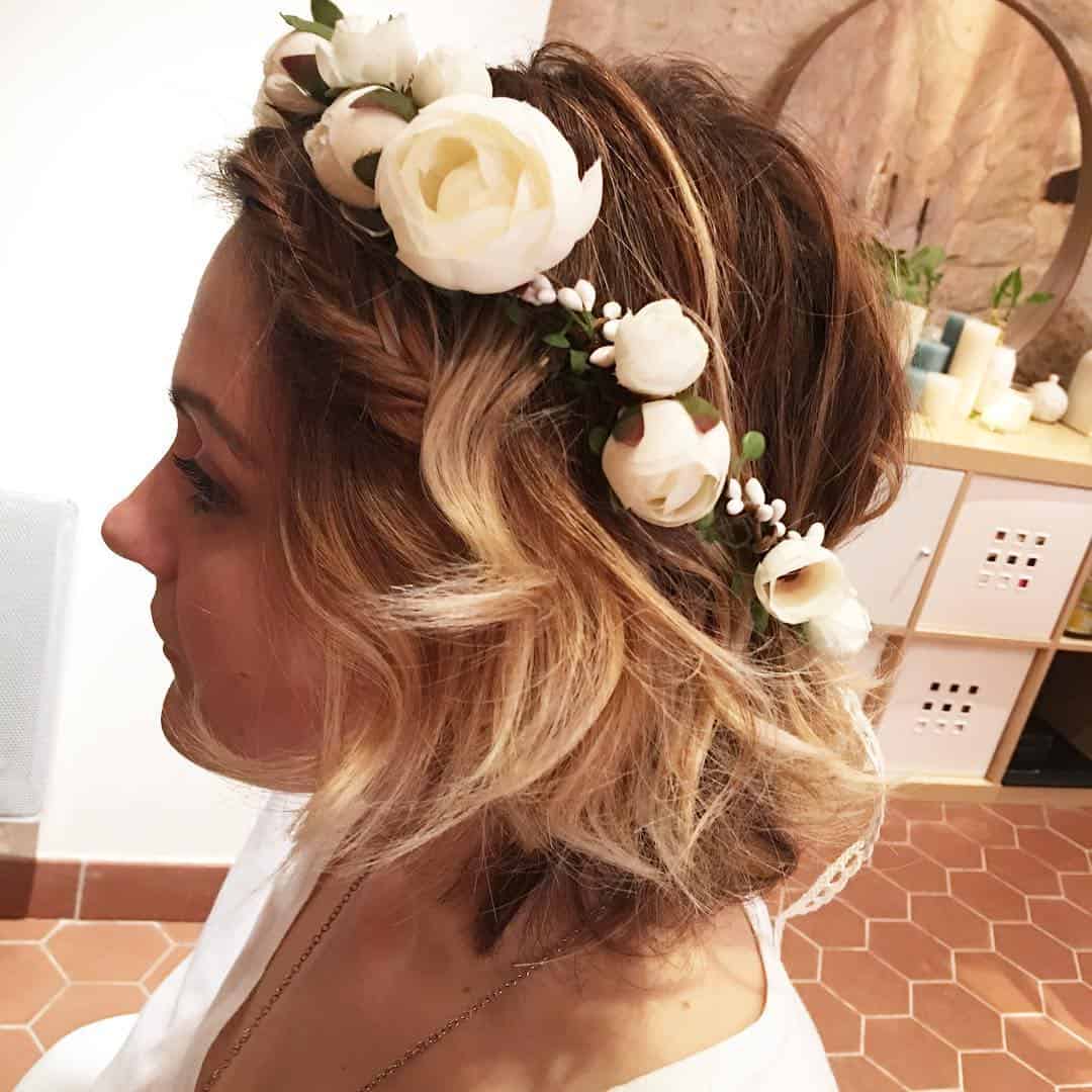 Flower Tiara with Short Wavy Hair