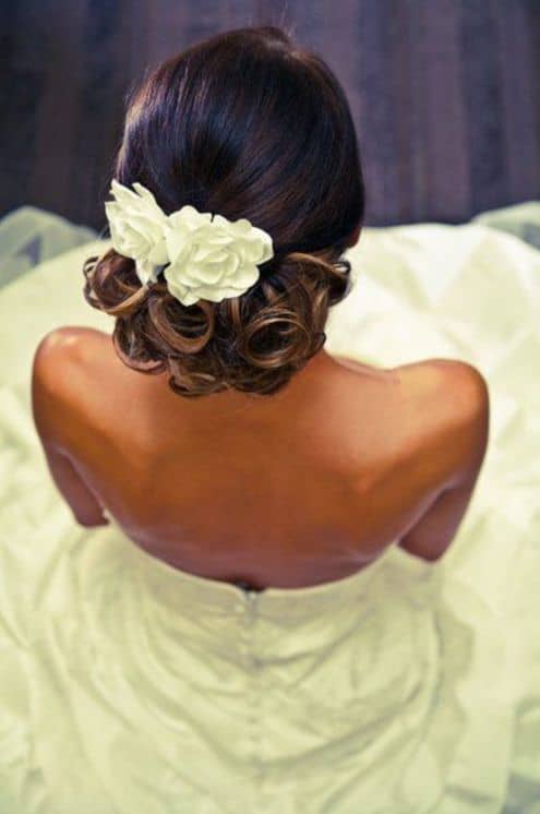 Low Updo With Flowers And Lovely Ringlets